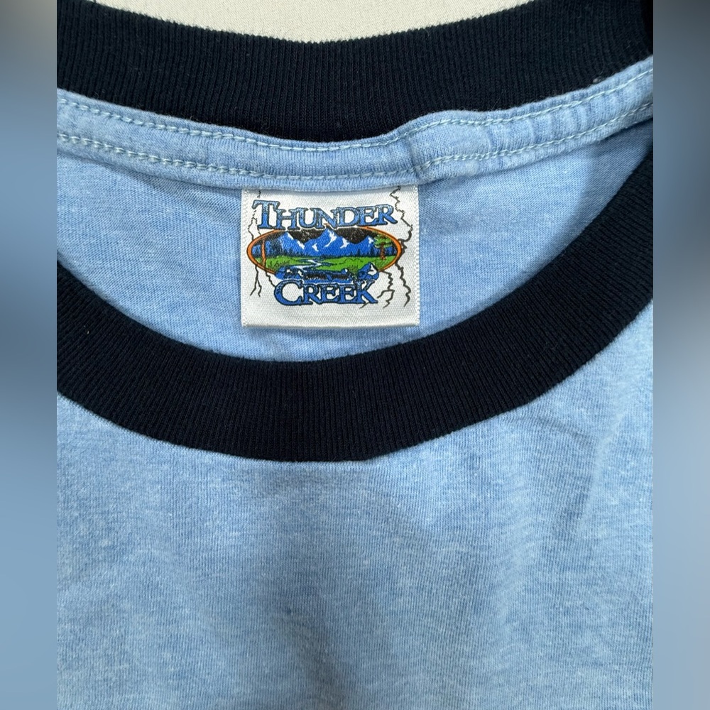 Back to the Future vintage Thunder Creek Light Blue Ringer Graphic Tee. NWOT - Picture 2 of 11